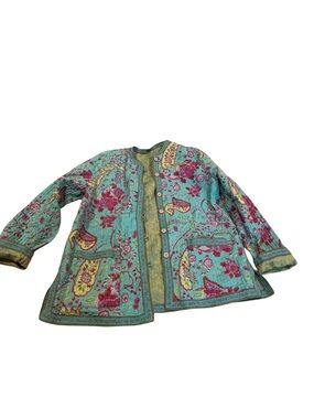 Provence button down quilted jacket women's size L double sided floral print
